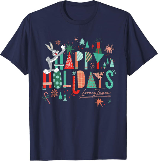 Looney Tunes Christmas Happy Holidays From Bugs Bunny T-Shirt - T-Shirt | Navy