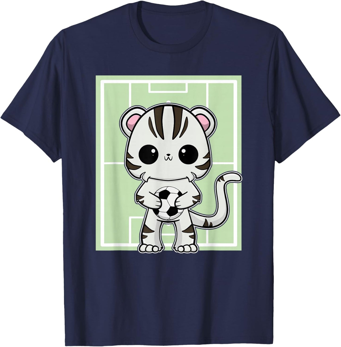 White Tiger Anime Cat Soccer Player T-Shirt - T-Shirt | Navy
