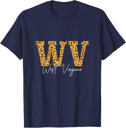 West Virginia WV Leopard Pattern Pride Vintage T-Shirt - T-Shirt | Navy