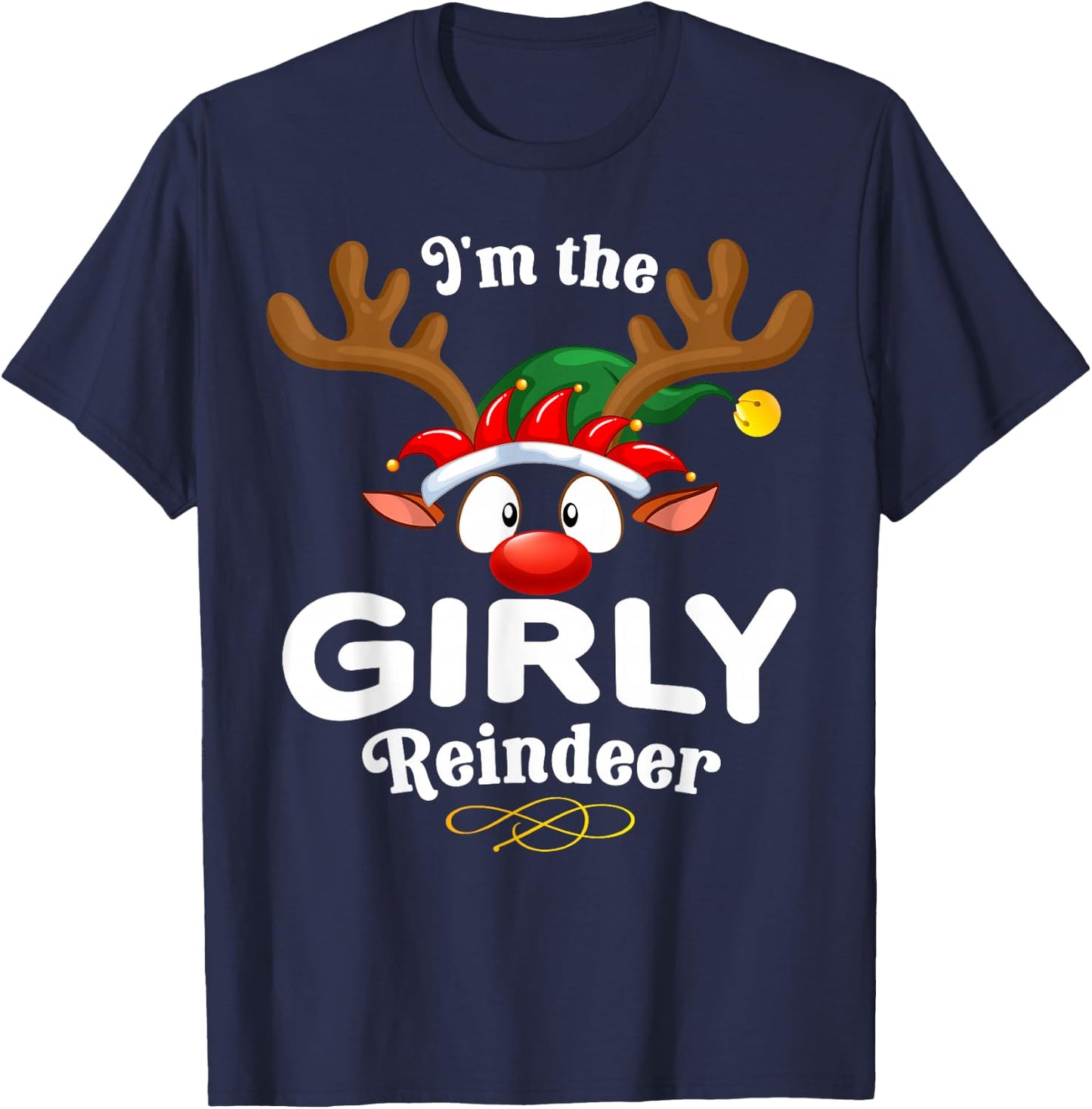 Christmas PJS Girly XMas Reindeer Matching T-Shirt - T-Shirt | Navy