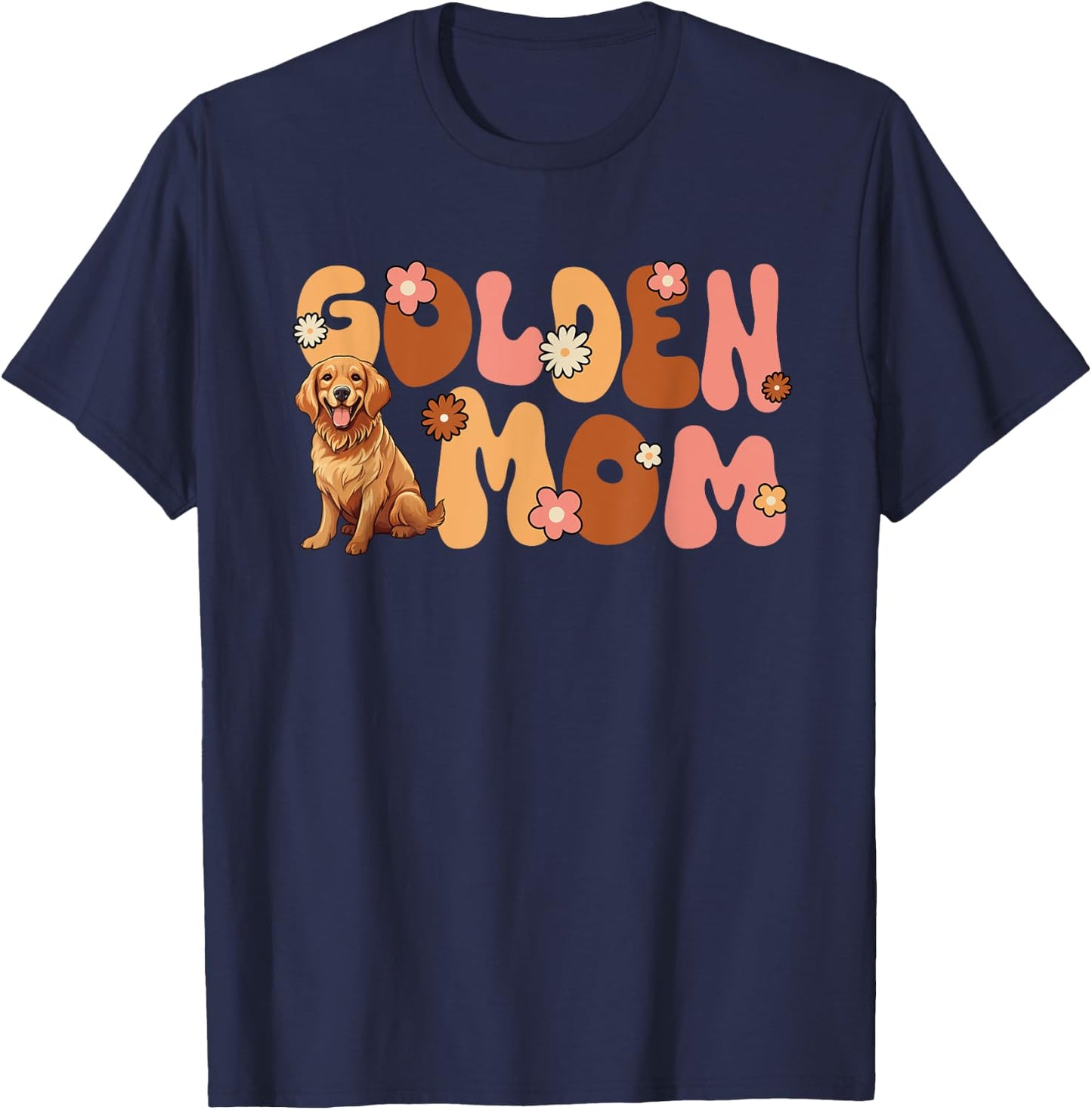 Golden Retriver Groovy World's Best Golden Mom T-Shirt - T-Shirt | Navy