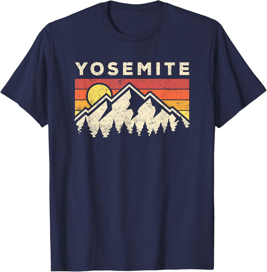 Retro Yosemite California Hiking National Park T-Shirt - T-Shirt | Navy