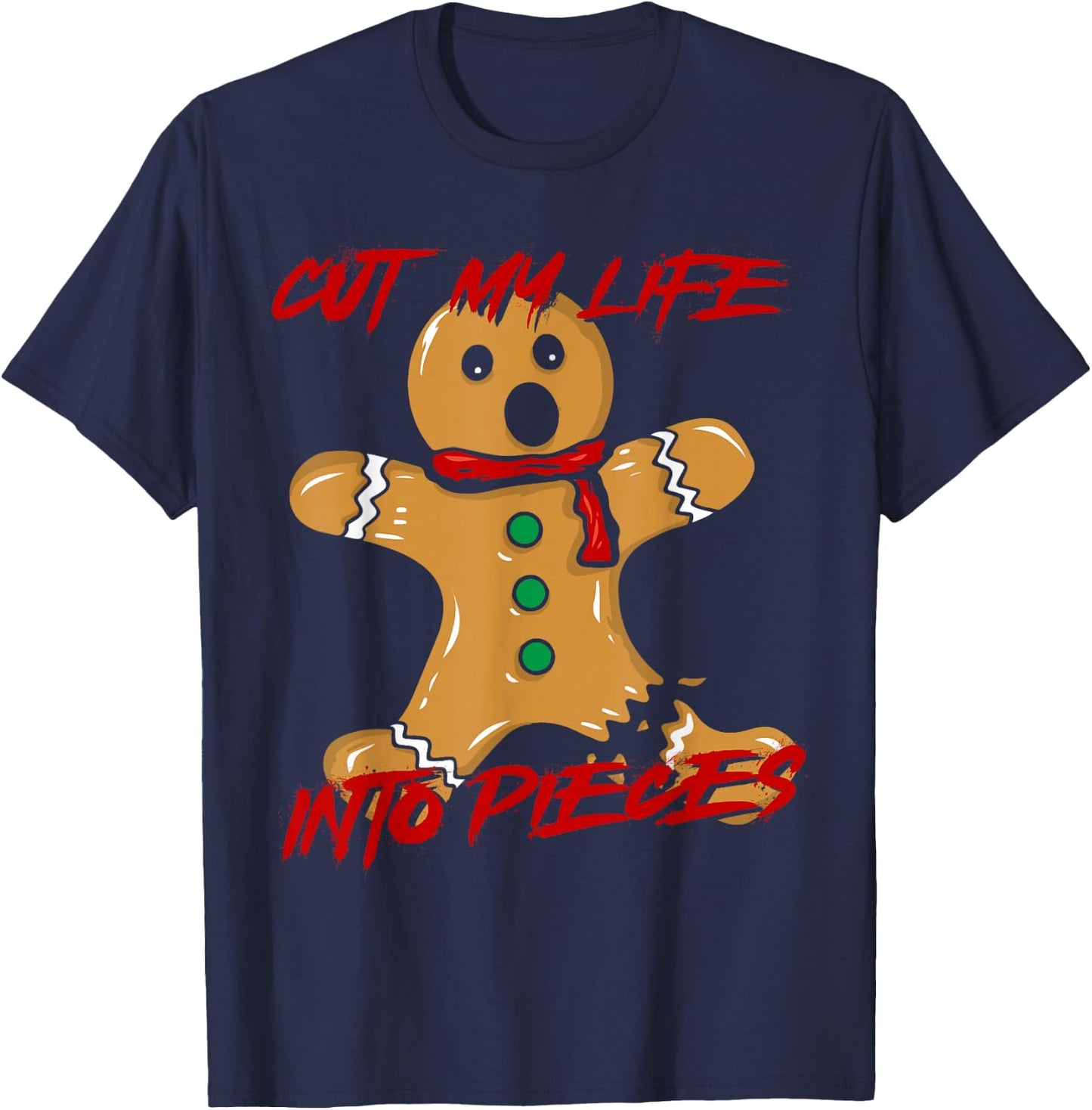 Funny Black Hair Punk Alternative Emo Music Lover Cut My Lift Into Pieces Emo Heritage Gingerbread Man Lover -Adults T-Shirt - T-Shirt | Navy