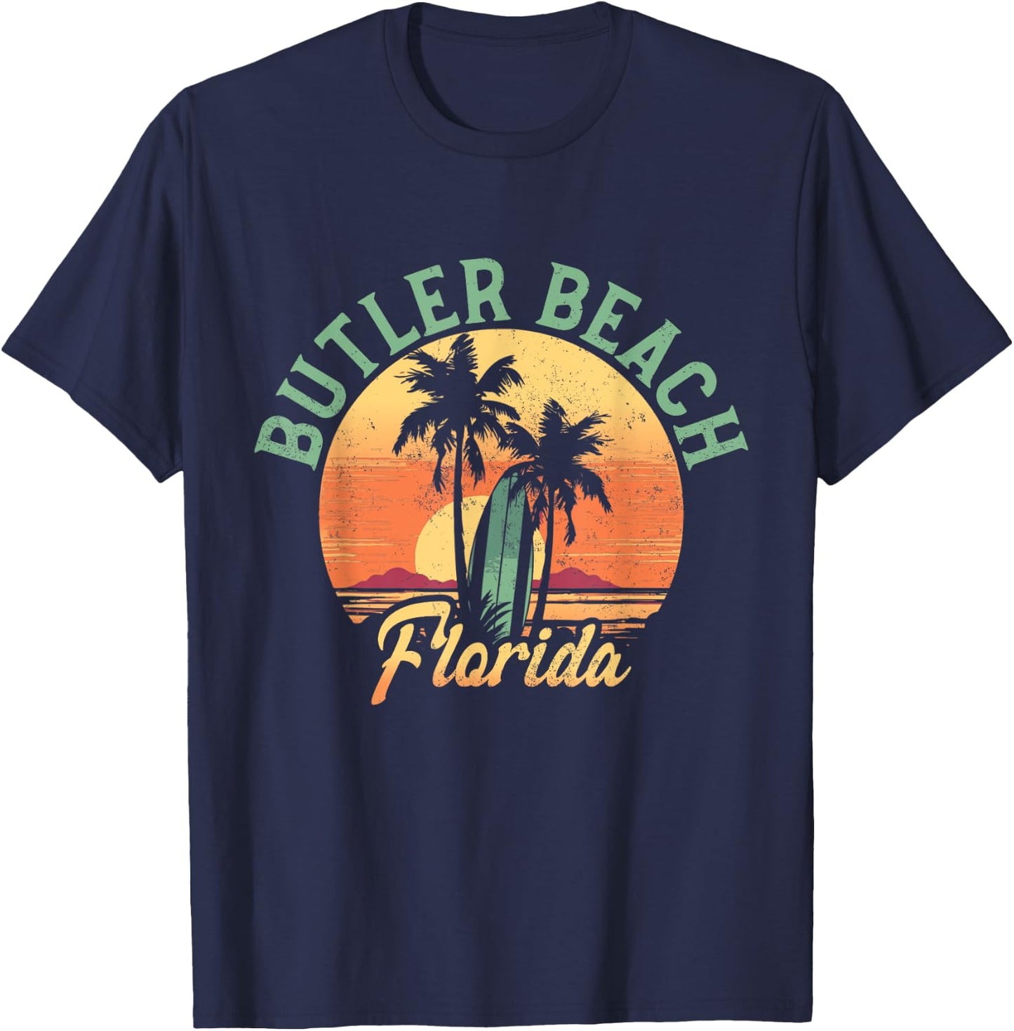 Butler Beach Florida Retro Surfer Vintage Beach T-Shirt - T-Shirt | Navy