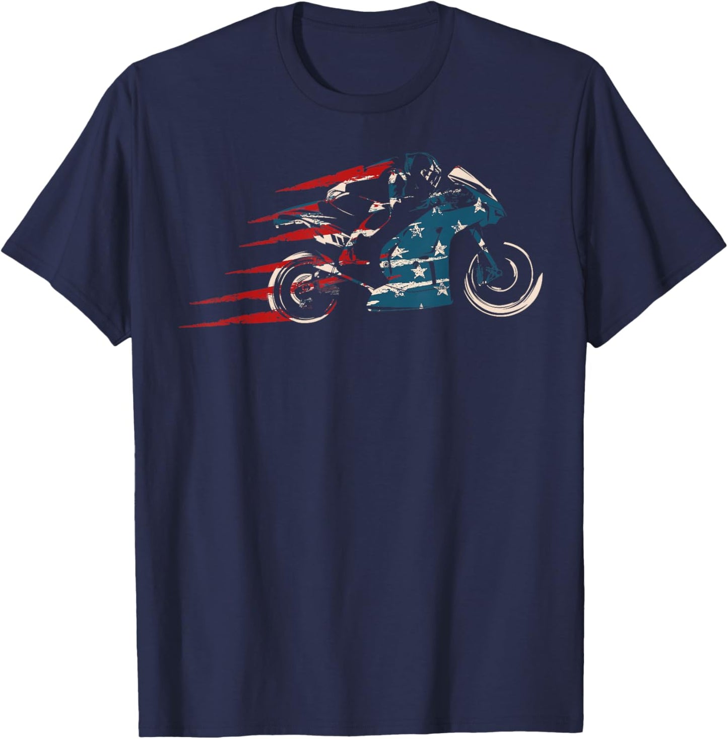 American Flag Super Bike Moto GP 4th of July Dirt Bikers T-Shirt - T-Shirt | Navy
