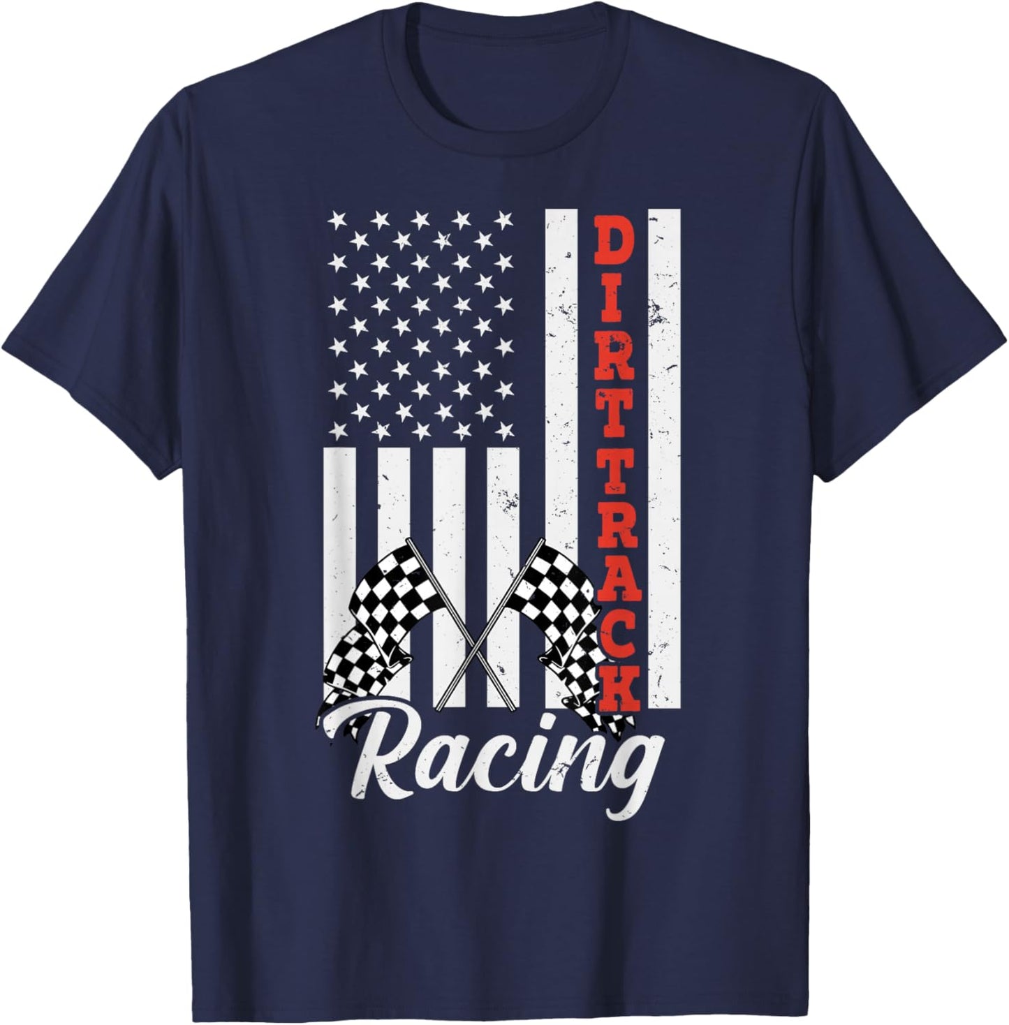 American Flag Dirt Track Racing Car Bike Driver Racer Women Kids Men T-Shirt - T-Shirt | Navy