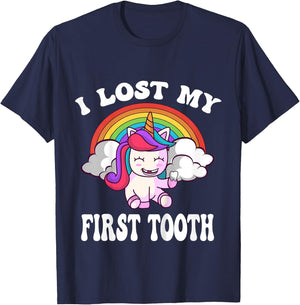Rainbow Unicorn I Lost My First Tooth Funny Tooth Fairy T-Shirt - T-Shirt | Navy