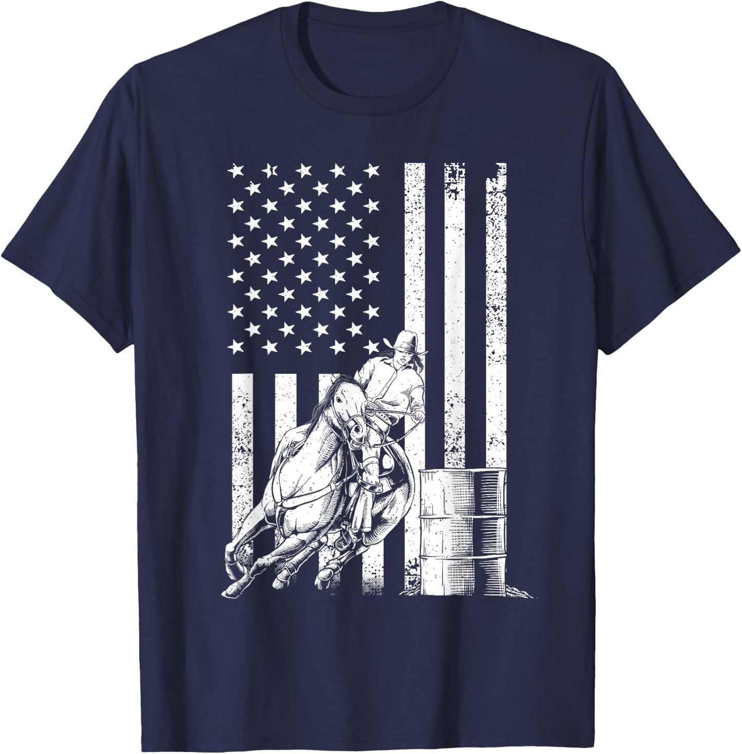 Funny Barrel Racing Design Women US Flag Rodeo Lover T-Shirt - T-Shirt | Navy
