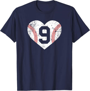 Vintage Baseball 9 Jersey Number T-Shirt - T-Shirt | Navy