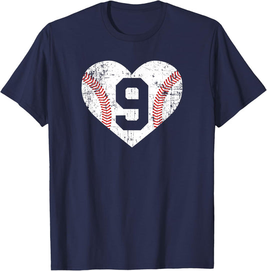 Vintage Baseball 9 Jersey Number T-Shirt - T-Shirt | Navy