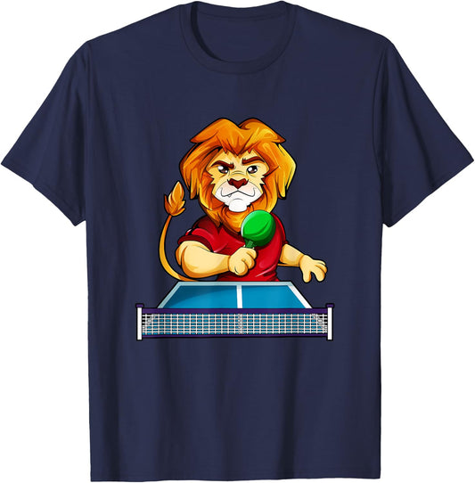 Cartoon lion playing table tennis T-Shirt - T-Shirt | Navy