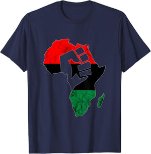 Pan African UNIA Flag Power Fist Afro-American Black History T-Shirt - T-Shirt | Navy