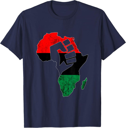 Pan African UNIA Flag Power Fist Afro-American Black History T-Shirt - T-Shirt | Navy