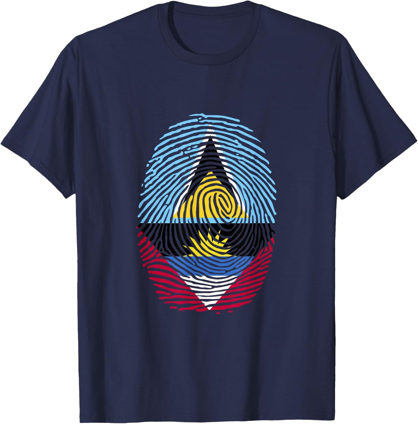 St Lucia and Antigua Fingerprint Saint Lucian Antiguan Roots T-Shirt - T-Shirt | Navy