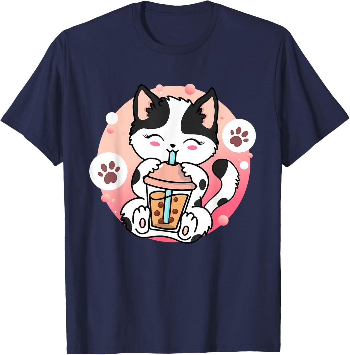 Cat Boba Tea Anime Kawaii Neko Bubble Tea Teen Girl Boba Cat T-Shirt - T-Shirt | Navy