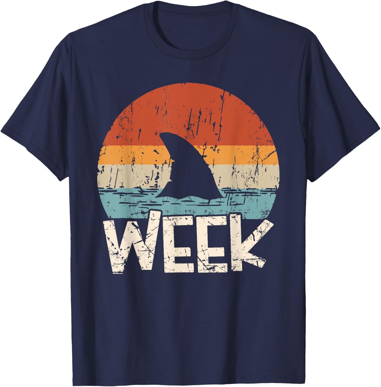 Week Marine Biologist Retro Shark Fin Lover Ocean Wildlife T-Shirt - T-Shirt | Navy