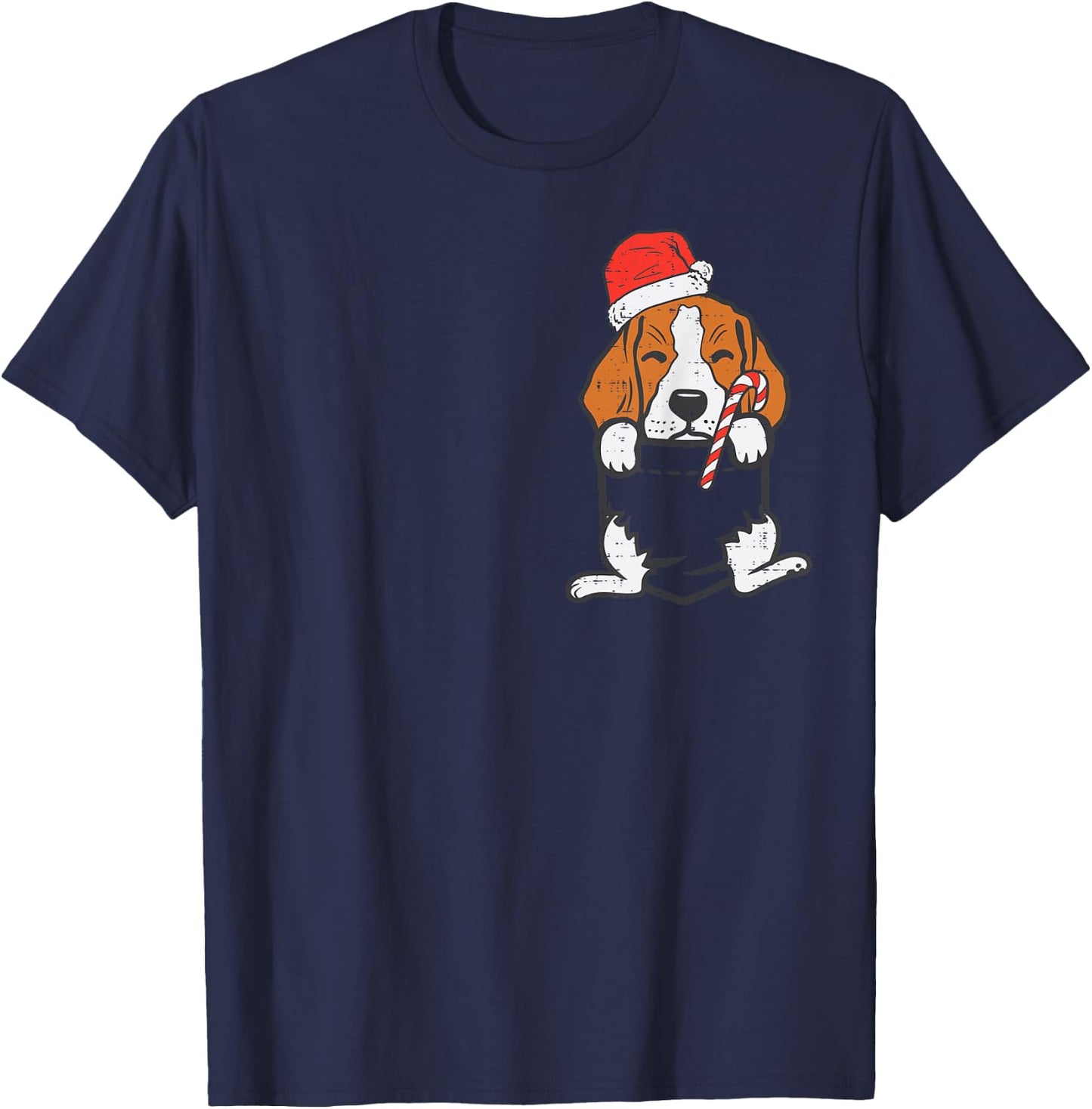 Pocket Beagle Santa Dog Christmas Xmas Men Women T-Shirt - T-Shirt | Navy