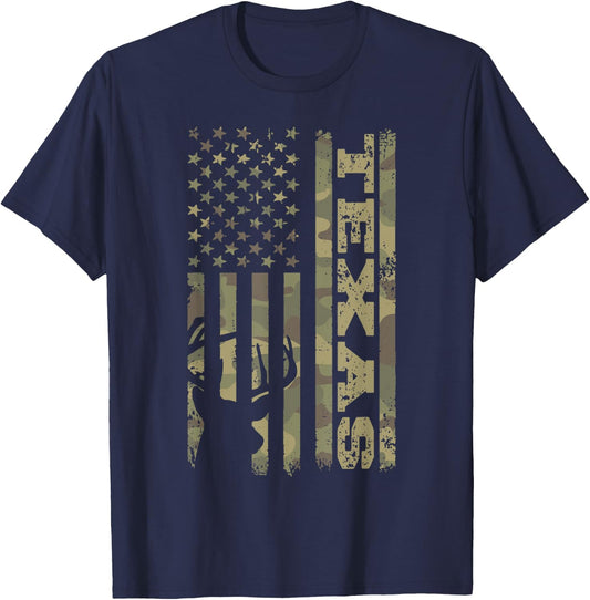 Texas Deer Hunter Vintage Deer Hunting Camo USA Flag T-Shirt - T-Shirt | Navy