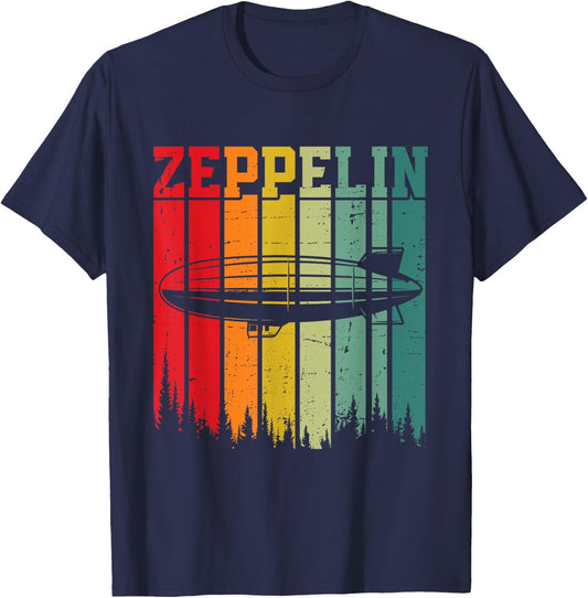 Retro Zeppelin 70s 80s Dirigible Airship Zepelin Zepplin T-Shirt - T-Shirt | Navy