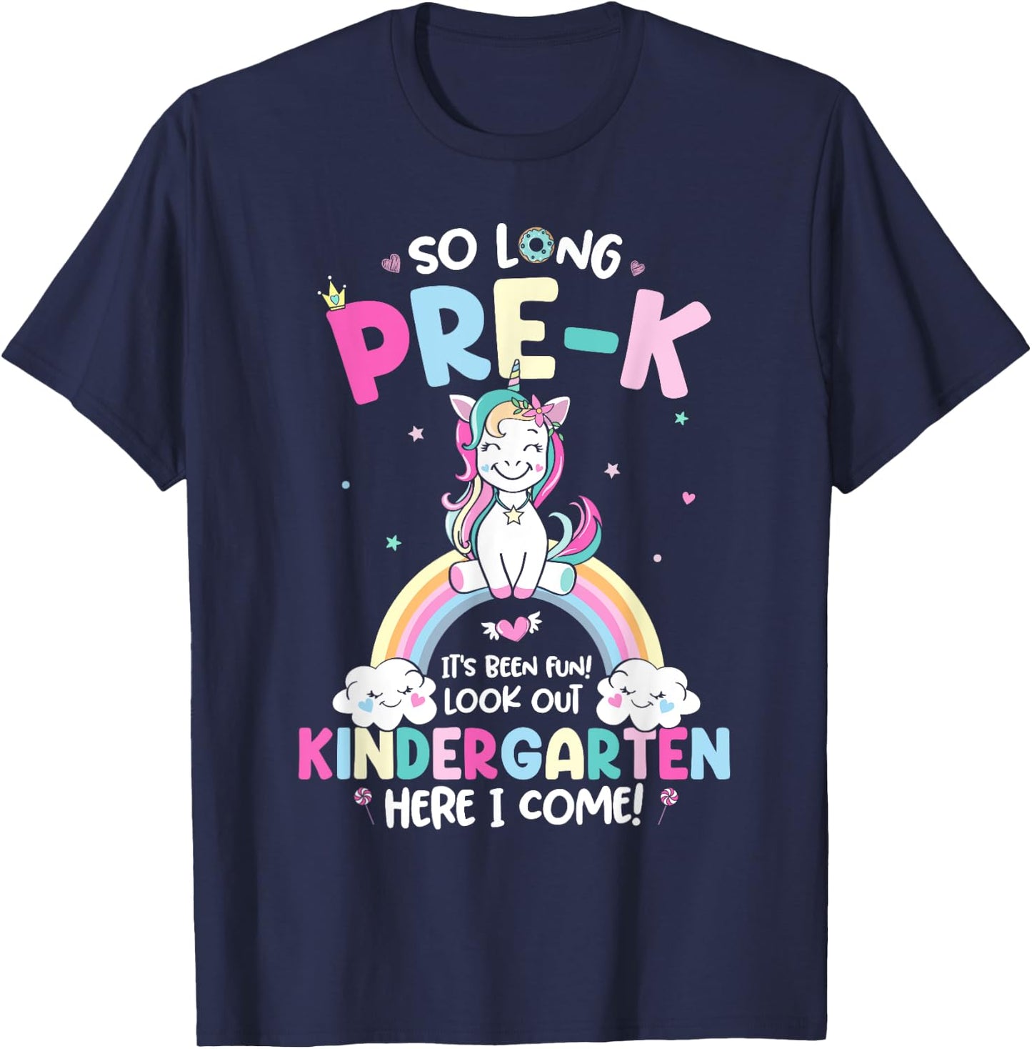 So Long Pre-K Kindergarten Grade Here I Come Unicorn Kid T-Shirt - T-Shirt | Navy