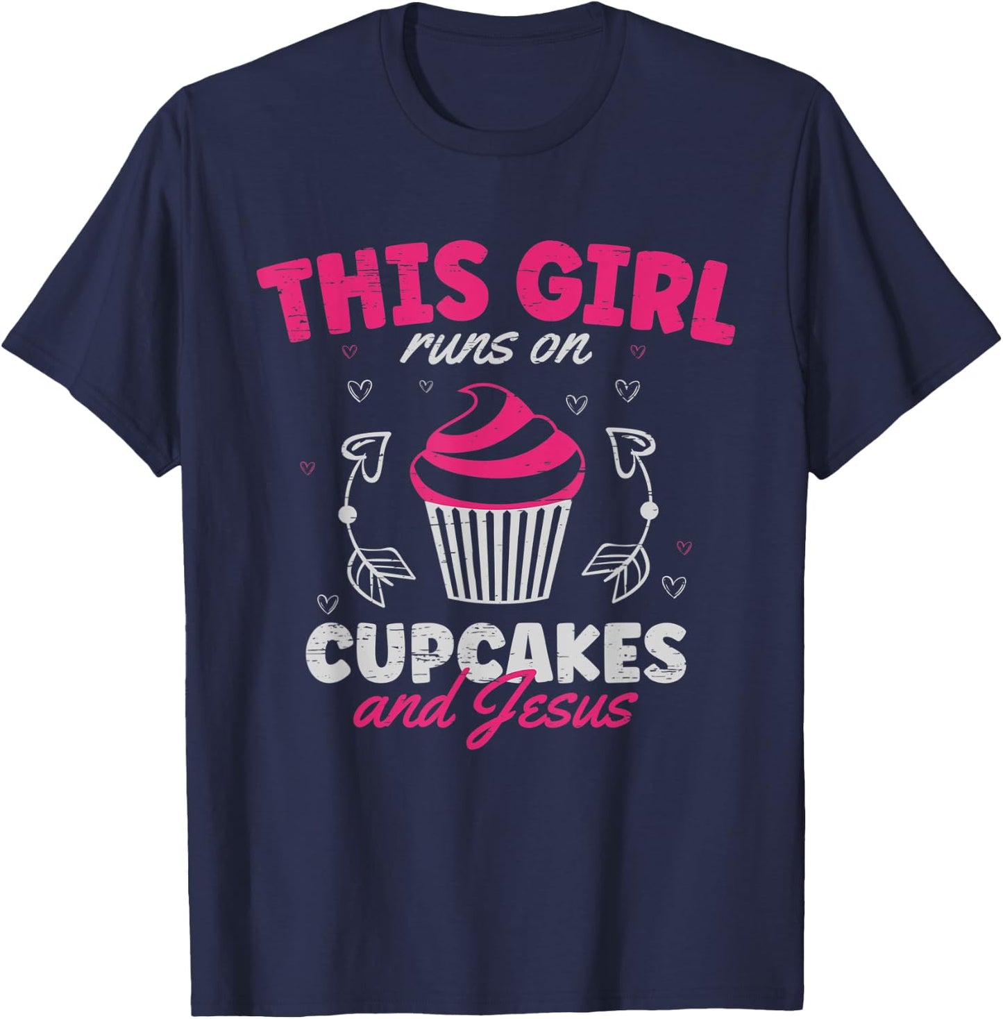 This Girl Runs On Cupcakes And Jesus T-Shirt - T-Shirt | Navy