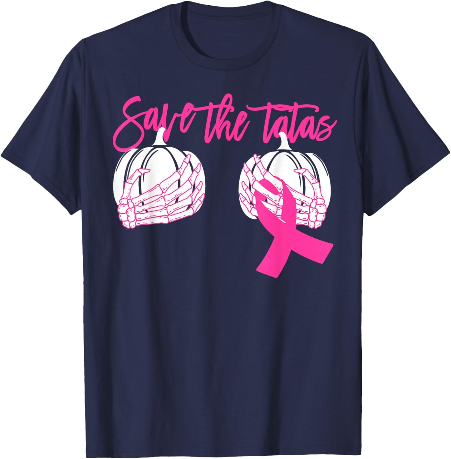 Save The Tatas Pumpkin Women Breast Cancer Awareness T-Shirt - T-Shirt | Navy
