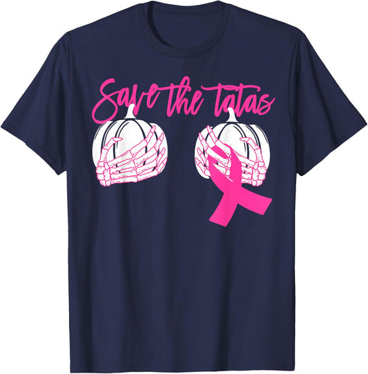Save The Tatas Pumpkin Women Breast Cancer Awareness T-Shirt - T-Shirt | Navy