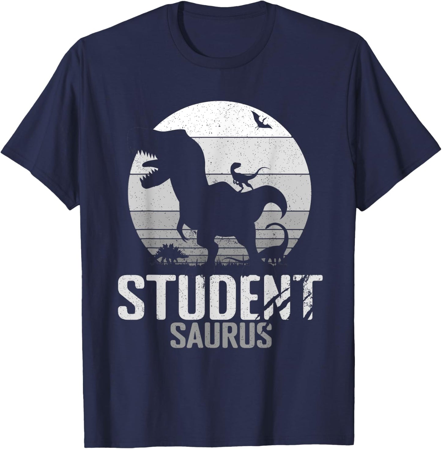 Studentsaurus Dinosaur Student Saurus T Rex Mono Vintage Ret T-Shirt - T-Shirt | Navy