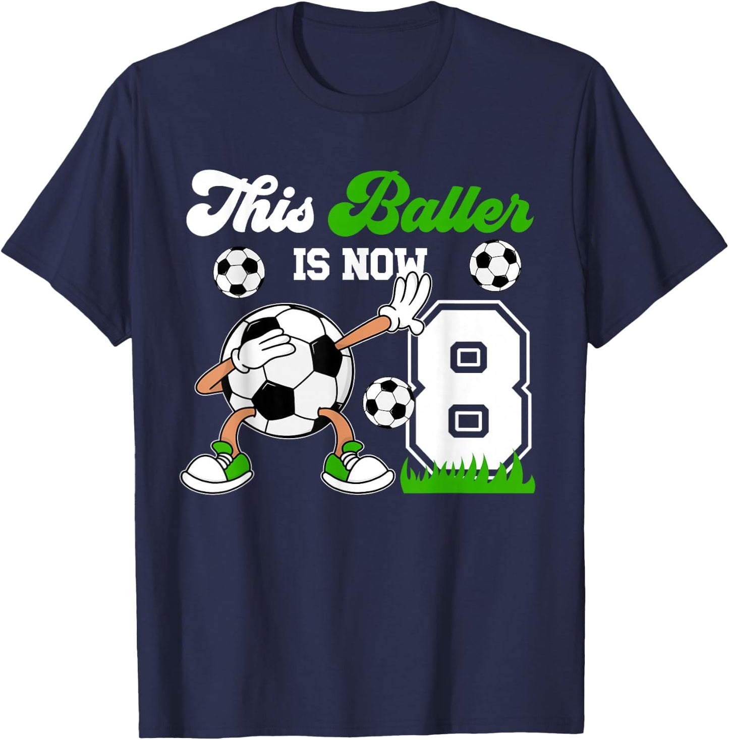 8th Birthday Soccer Boy Eight Year Old Soccer Player T-Shirt - T-Shirt | Navy