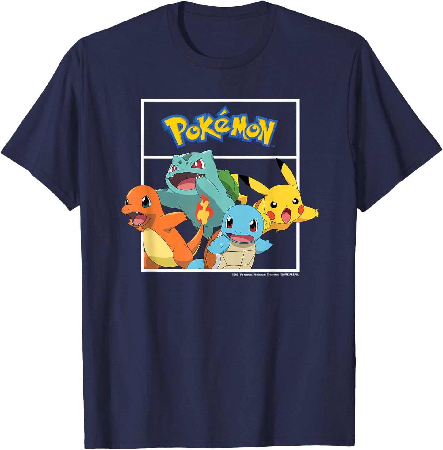 Pokémon - Pikachu Charmander Bulbasaur Squirtle Kanto Group T-Shirt - T-Shirt | Navy