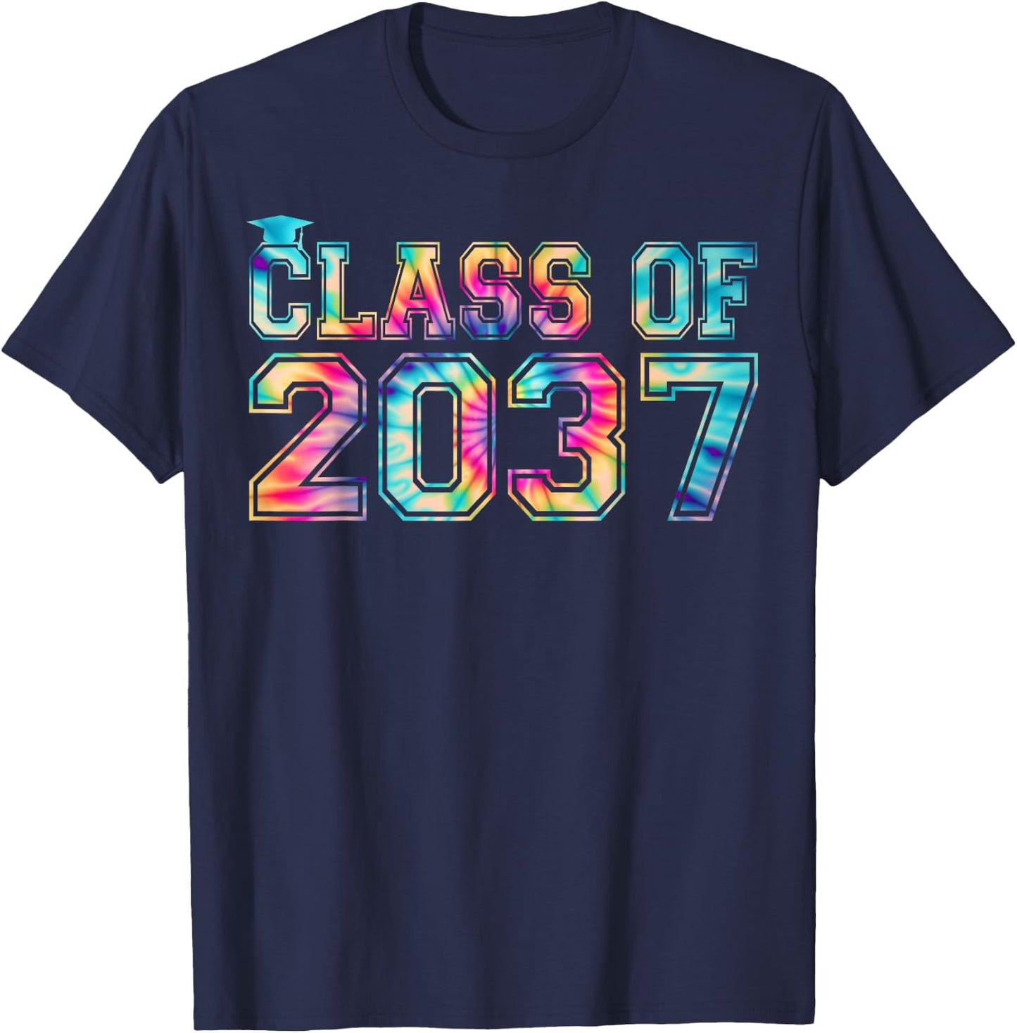 Class Of 2037 Pre-K Graduate Preschool Tie Dye Graduation T-Shirt - T-Shirt | Navy