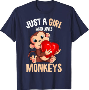 Just A Girl Who Loves Monkeys Girls Kids Monkey T-Shirt - T-Shirt | Navy