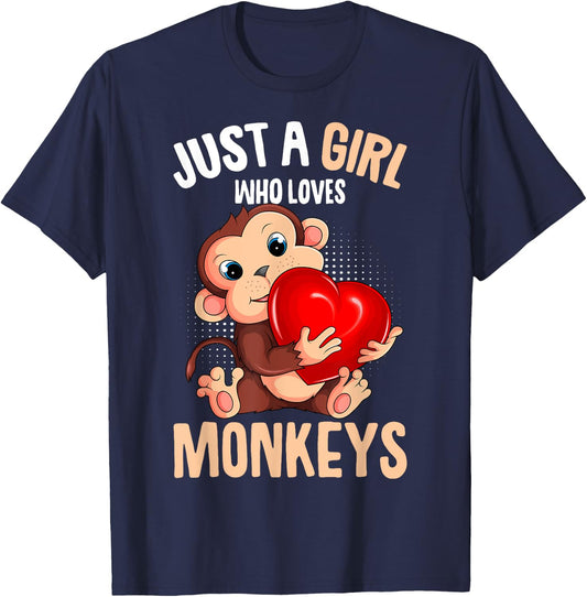 Just A Girl Who Loves Monkeys Girls Kids Monkey T-Shirt - T-Shirt | Navy