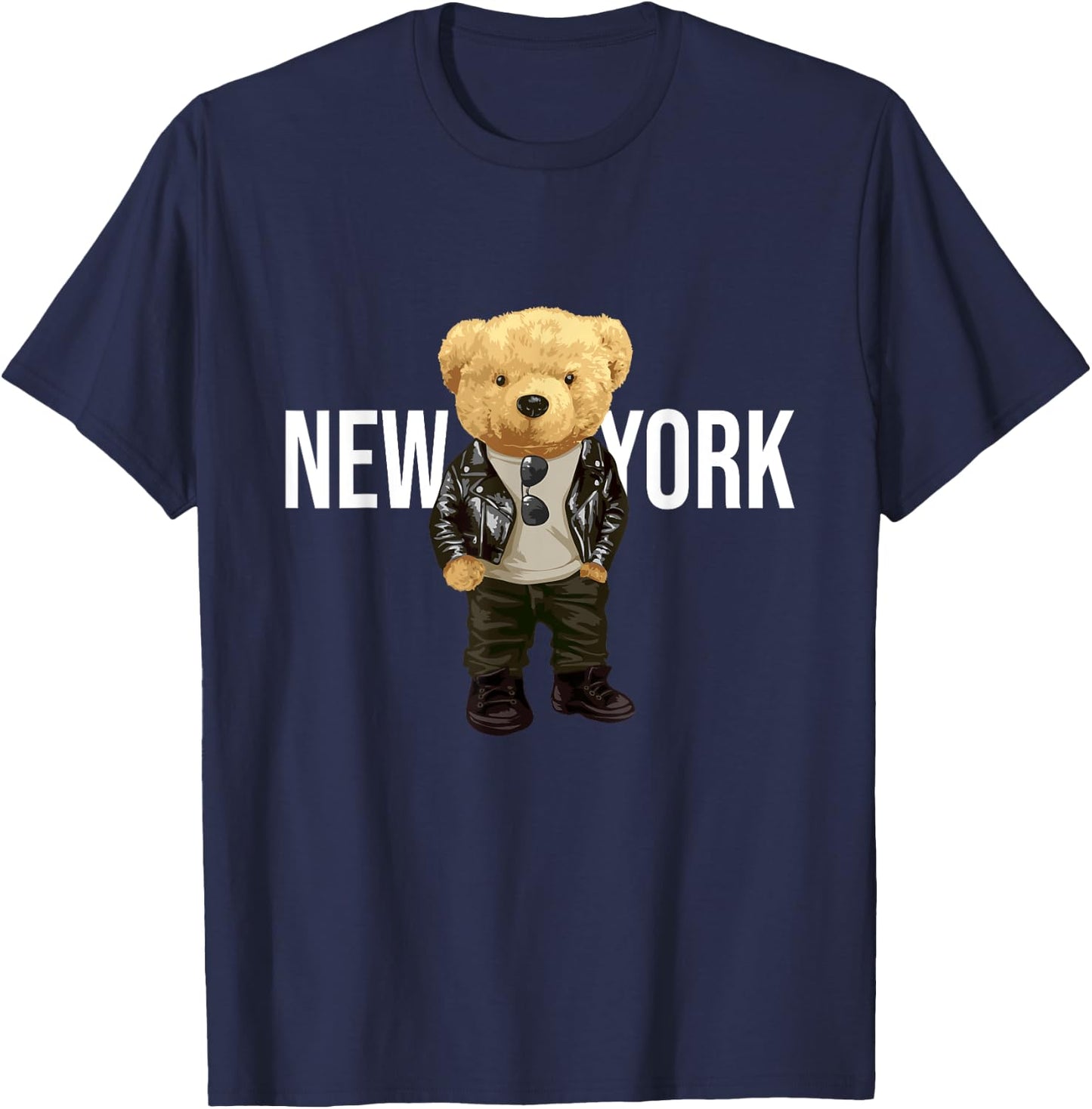Cool Teddy Bear in New York NYC Illustration Graphic Designs T-Shirt - T-Shirt | Navy