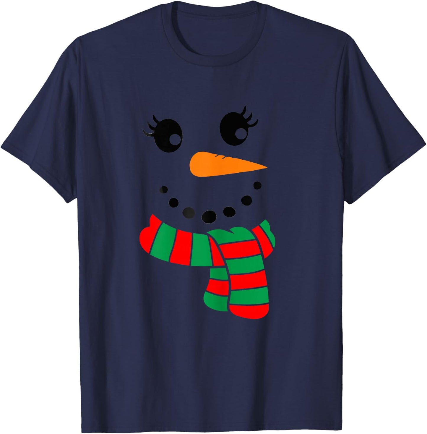 Eyelashes Christmas Outfit Snowman Face Costume Girls T-Shirt - T-Shirt | Navy