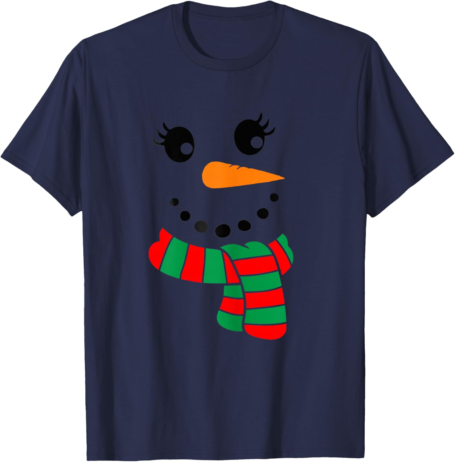 Eyelashes Christmas Outfit Snowman Face Costume Girls T-Shirt - T-Shirt | Navy