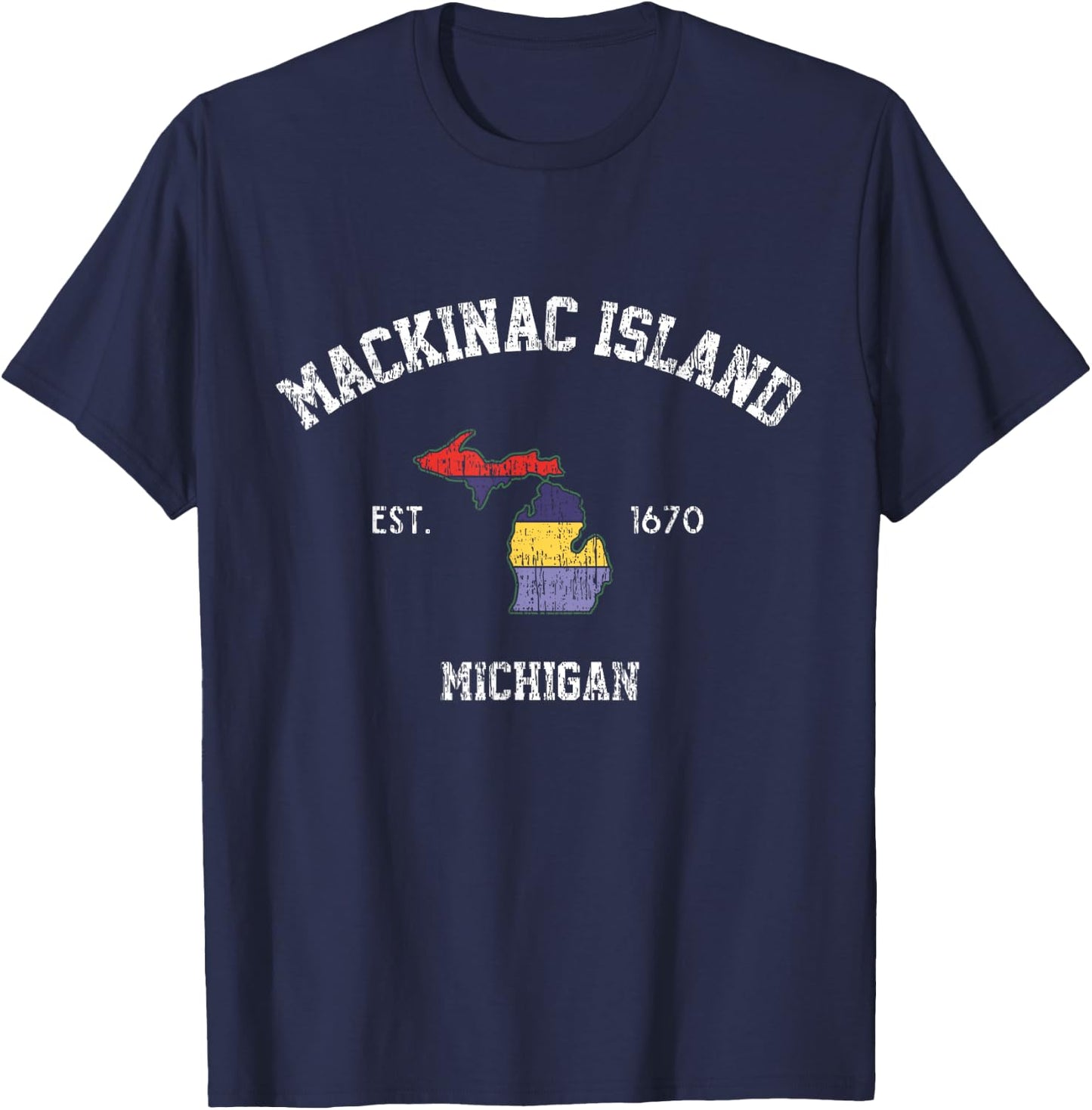 Mackinac Island Michigan Vintage MI State Retro Sports T-Shirt - T-Shirt | Navy