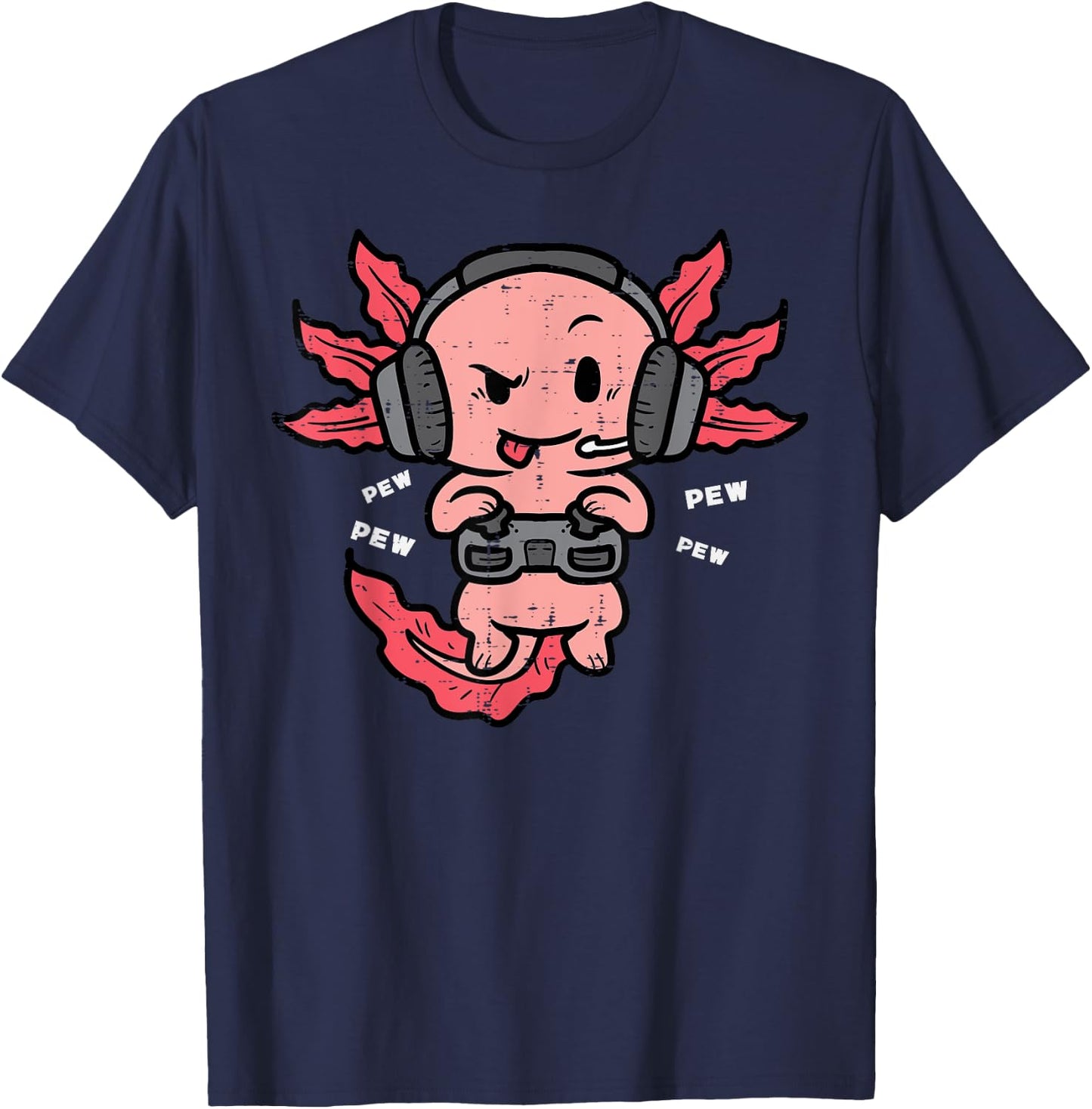 Gamer Axolotl Funny Video Gaming Men Boys Kids Youth Teens T-Shirt - T-Shirt | Navy