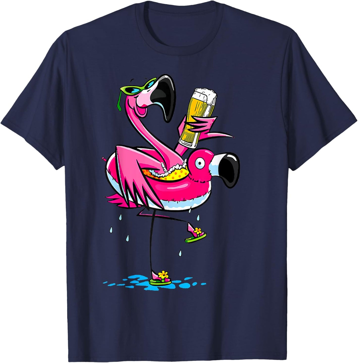 Funny Flamingo Drinking Beer Hawaiian Summer Tropical Women T-Shirt - T-Shirt | Navy