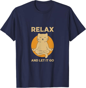 Funny cat Graphic Yoga Zen meditation T-Shirt - T-Shirt | Navy