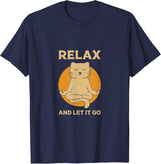 Funny cat Graphic Yoga Zen meditation T-Shirt - T-Shirt | Navy