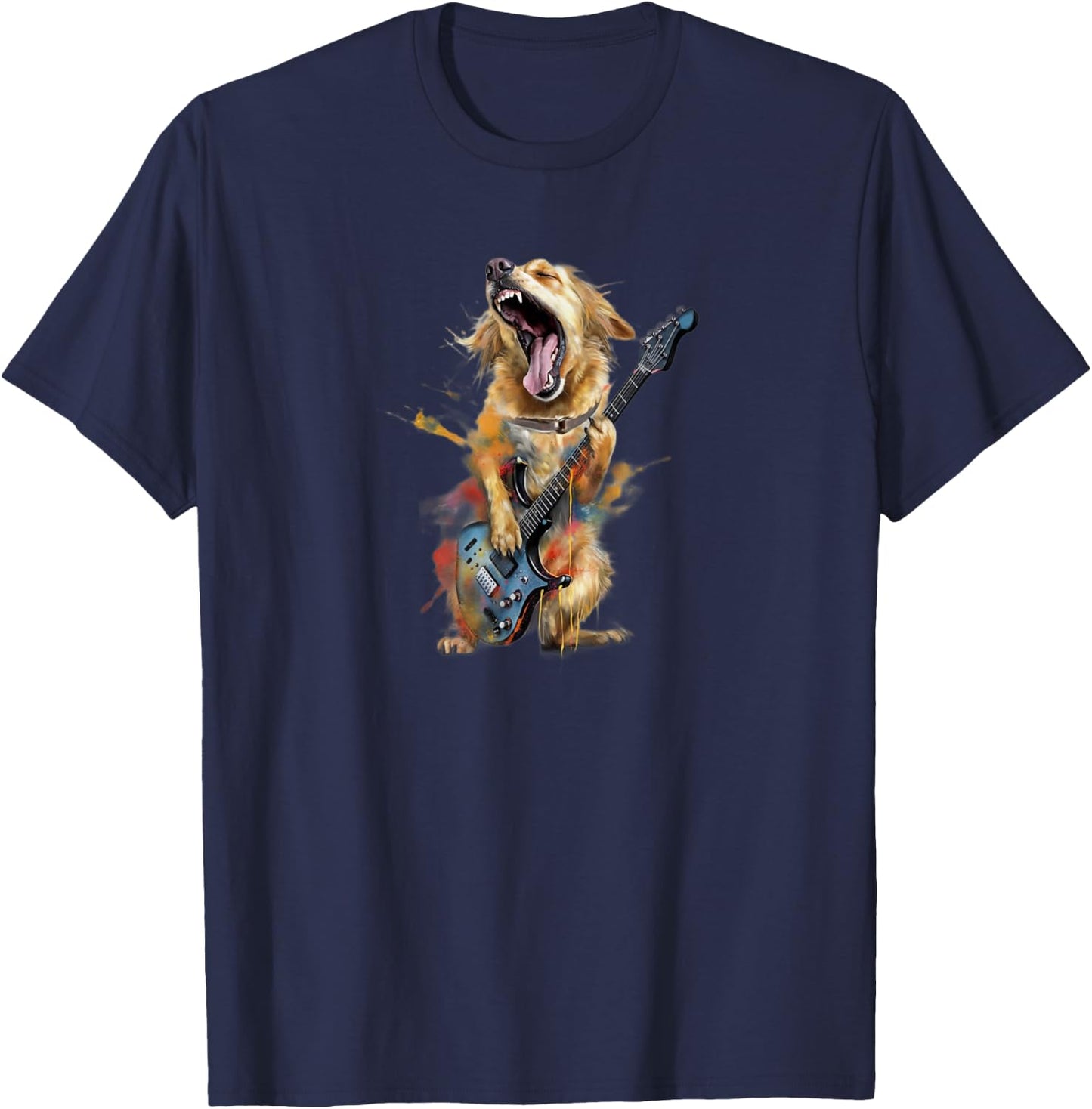 Golden Retriever Dog Playing On Electric Guitar T-Shirt - T-Shirt | Navy