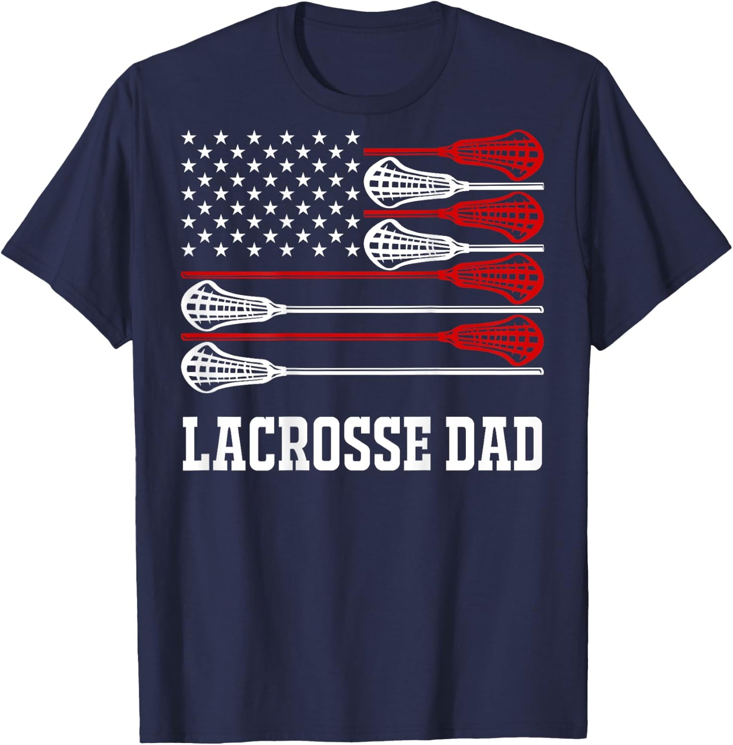 Vintage Lacrosse Dad Lax Dad USA Flag Patriotic USA T-Shirt - T-Shirt | Navy