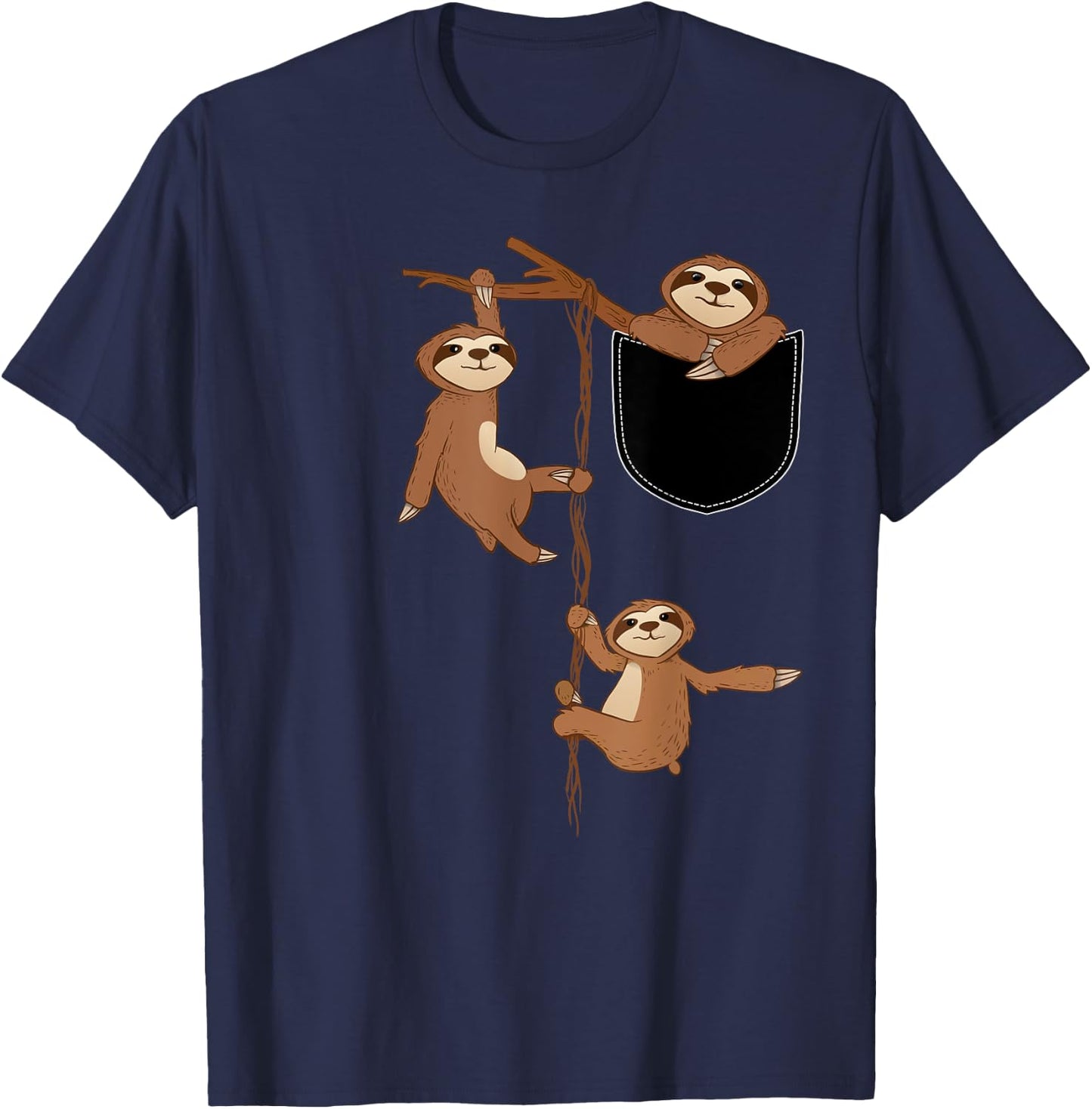 Happy Family Sloth In A Tree - Wildlife Animal Lover T-Shirt - T-Shirt | Navy