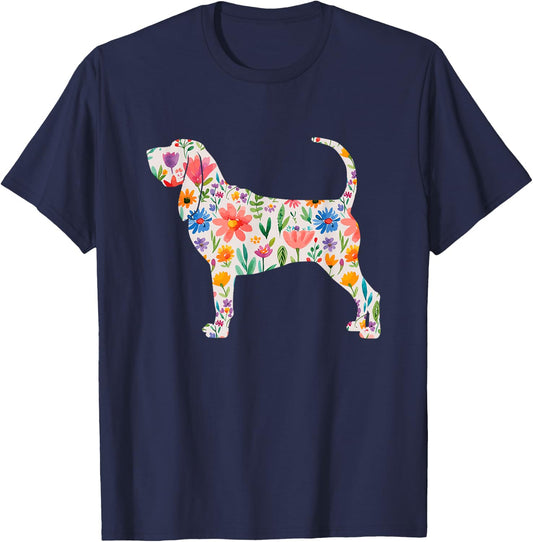 Bloodhound watercolor flowers design T-Shirt - T-Shirt | Navy