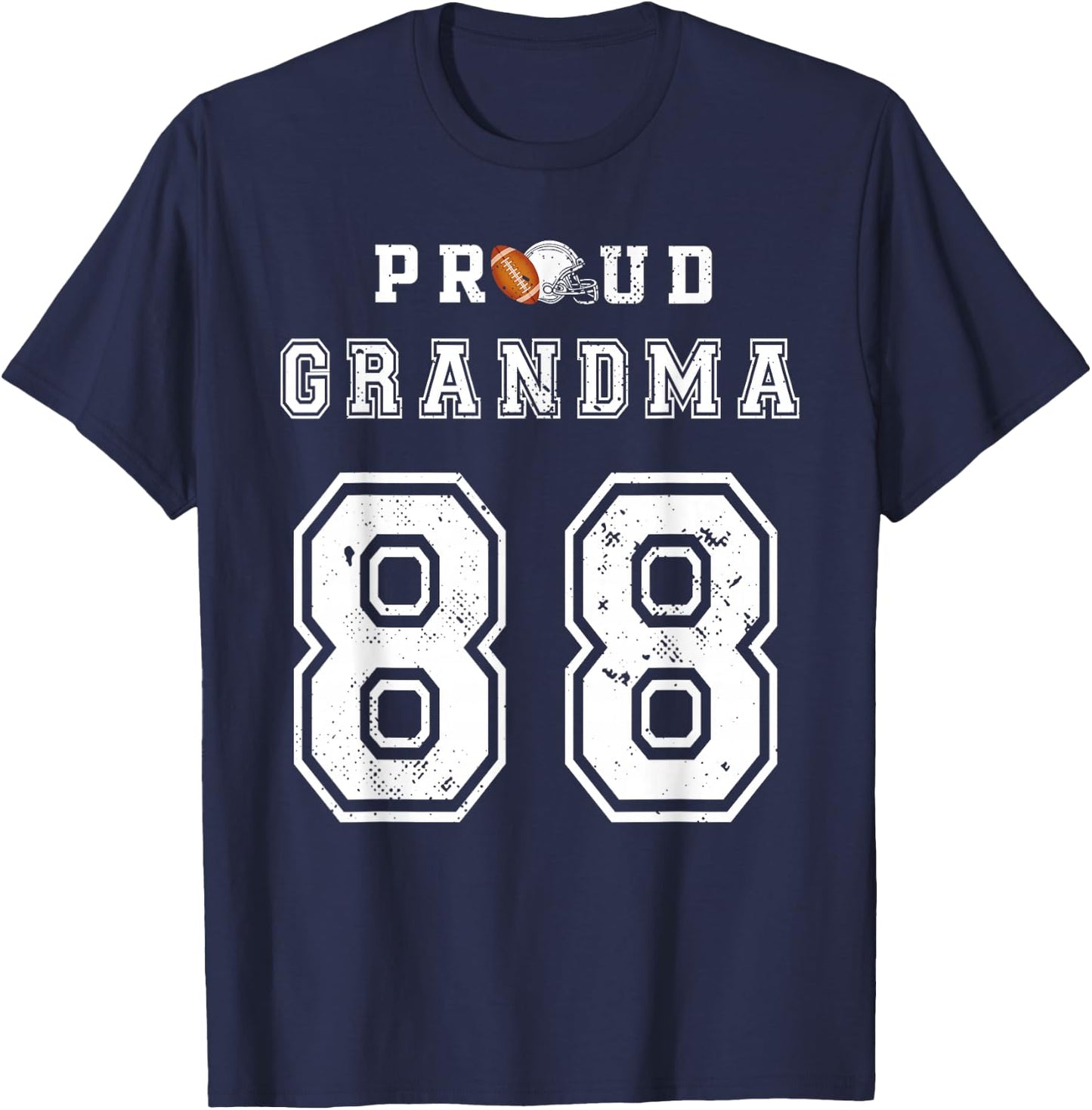 Custom Proud Football Grandma Number 88 Personalized T-Shirt - T-Shirt | Navy