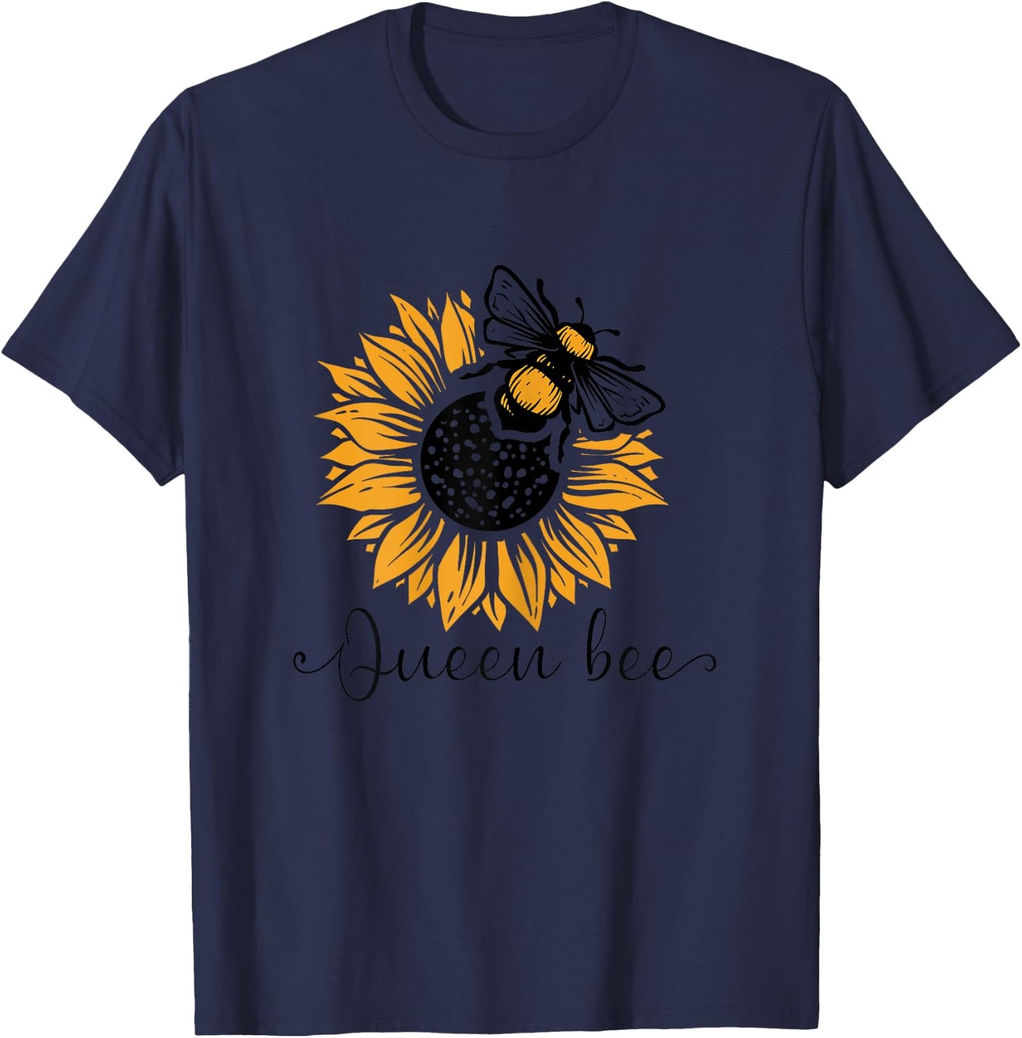Queen bee and sunflower Beekeeper Beekeeping T-Shirt - T-Shirt | Navy