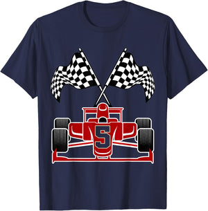 Kids Race Car 5th Birthday Party Racing Car Boys 5 Year Old T-Shirt - T-Shirt | Navy