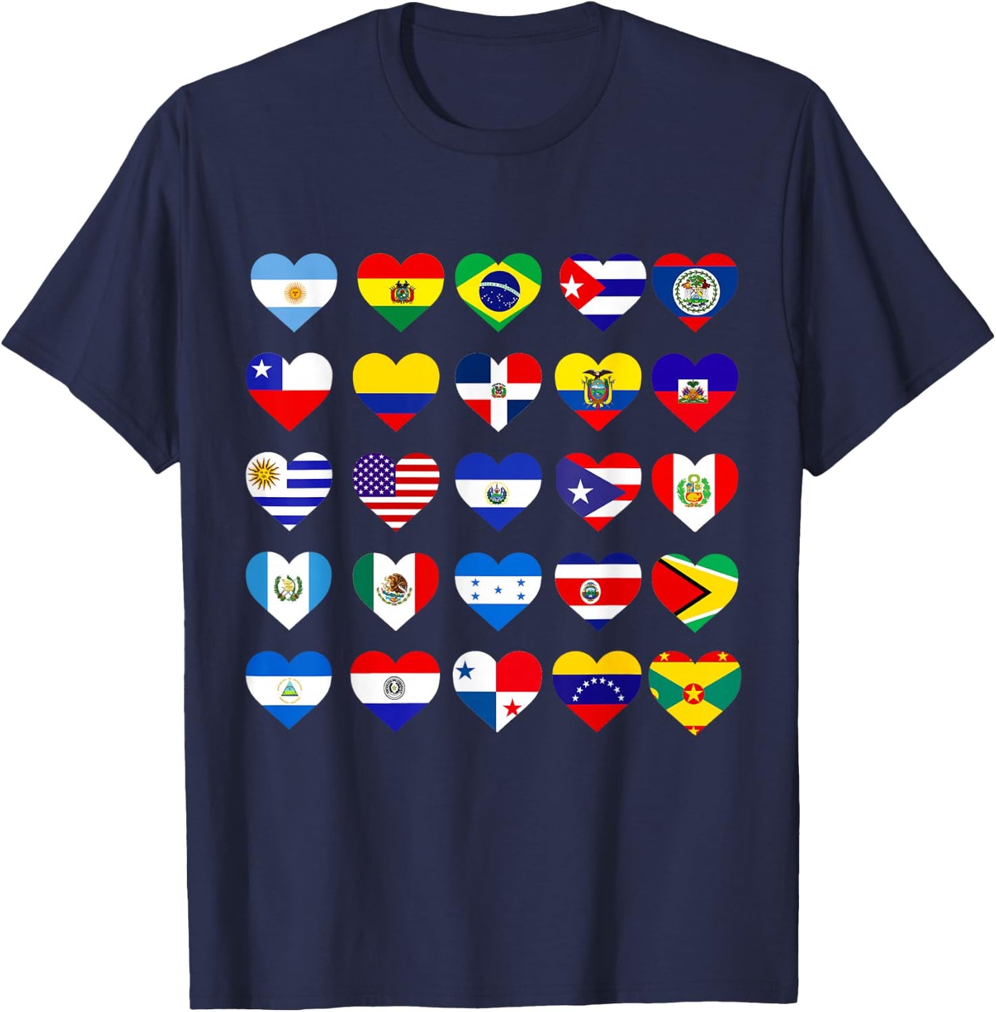 Mes de la Herencia Hispana Camiseta All Latin American Flags Countries Hispanic Latino Pride , Black T-Shirt - T-Shirt | Navy