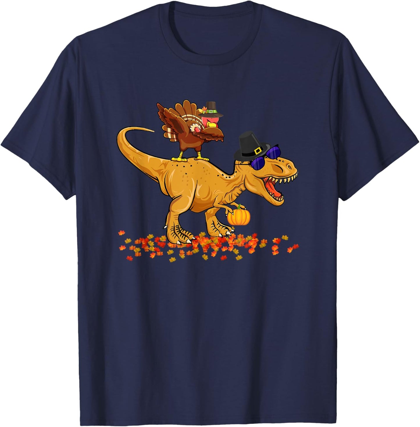 Thanksgiving Dinosaur Dabbing Turkey T-Rex Turkey Saurus Rex T-Shirt - T-Shirt | Navy